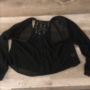 Sheer black long sleeve crop